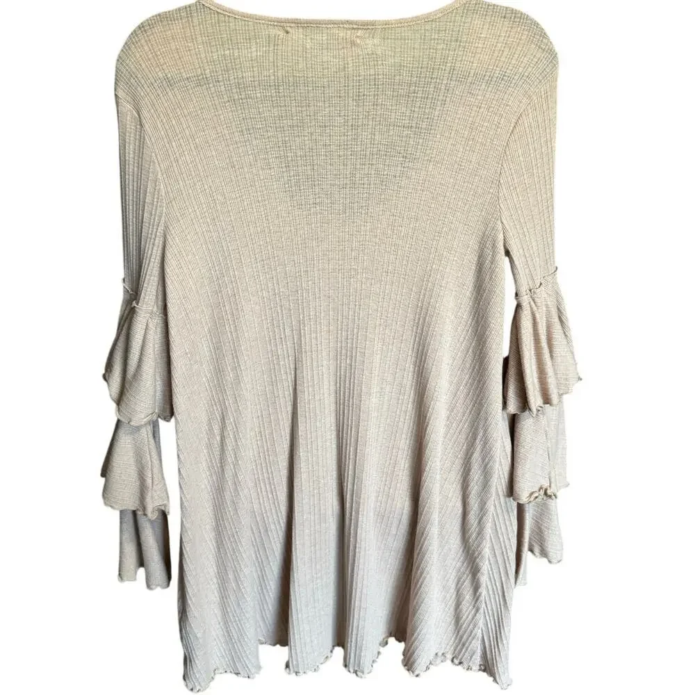 Free people Beach Seashore Ruffle Mini Dress Neutral Tan Size Medium